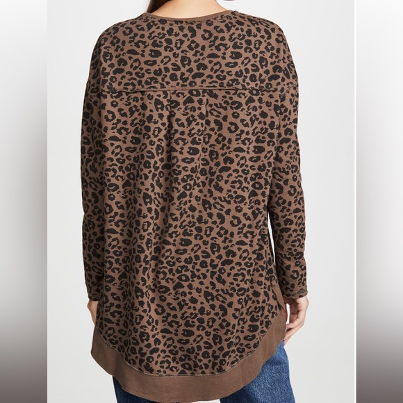 Z Supply Leopard Weekender Sweatshirt Hi-Low With Side Slits - Picture 2 of 5